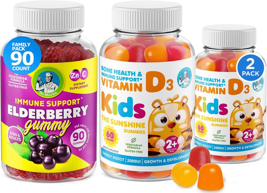 Βιταμίνη D Gummies and Elderberry Gummies - Ανοσία Mega Boost για τα παιδιά και τους ενήλικες - Χορτοφαγική Ζελατίνη-ελεύθερος Ανοσολογικές Βιταμίνες Υποστήριξης για τα παιδιά