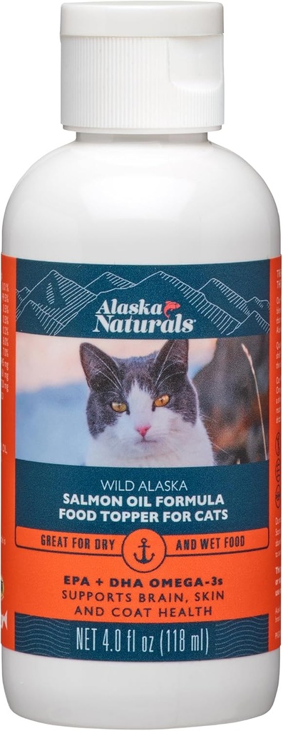 Alaska Naturals – Wild Alaska Salmon Oil Formula Cat Topper – EPA και DHA Omega-3 - Συμπλήρωμα για τις γάτες υγιές δέρμα, γυαλιστερό παλτό – Made in The USA – 4 oz μπουκάλι