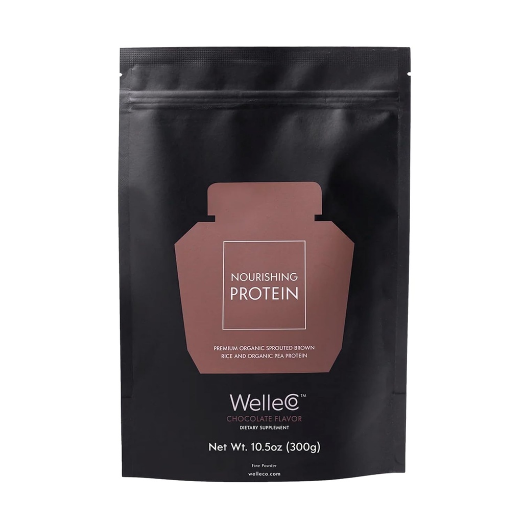 WelleCo Plant-based Chocolate Protein Powder, Organic Brown Rice & Pea Blend, 16g Protein per Serving, Dairy-Free Supplement for Energy, Recovery & Daily Nutrition, 10,5 oz