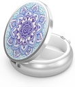 Pill Box 3 Compartment Small Pill Case,Portable for Pocket or Purse Pill Organizer Pill Container Holder to Hold Vitamins, Medication, Fish Oil and Supplements(Mandala Blue)