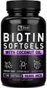 Zeal Biotin 10000mcg with Organic Coconut Oil Softgels | Vitamin Biotin Supplement | Hair Skin and Nails Vitamins for Women & Men | 6 mo Supply - 180 Gel Capsules