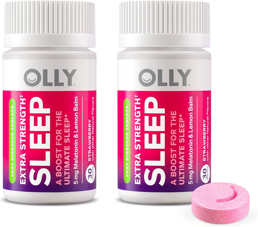 OLLY Extra Strength Sleep Fast Dissolve Tablets, 5mg μελατονίνη, Vegan, Φράουλα - 60ct
