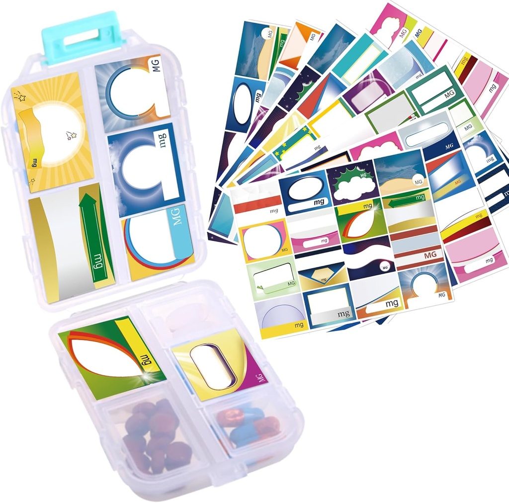 1Pack Travel Pill Organizer - 10 Compartments Pill Case, Compact and Portable Pill Box, Perfect for On-The-Go Storage, Hill Holder for Purse (Λευκό με 156 Stickers)