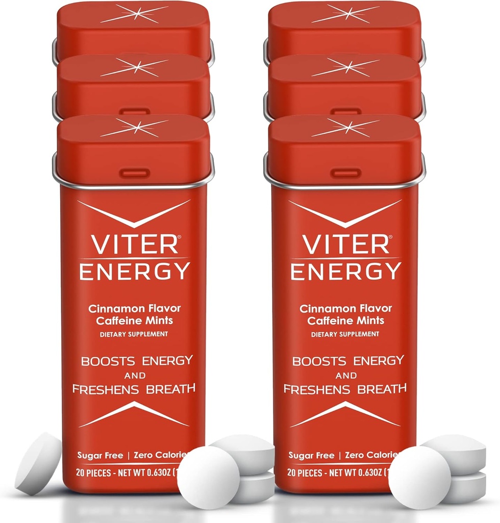 Μέντες Καφεΐνης (120 κομμάτια) - 40mg καφεΐνη, Χωρίς ζάχαρη, Vegan, B Βιταμίνες Σύμπλεγμα, Ενεργειακά χάπια καφεΐνης (Cinnamon, 6 Pack)