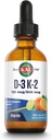 KAL D3 K2 DropIns 125 mcg / 500 mcg Υγρή βιταμίνη D3 K2 σταγόνες, την υγεία των οστών, την υγεία της καρδιάς και το ανοσοποιητικό συμπλήρωμα υποστήριξης, Φυσικό άρωμα εσπεριδοειδών, 60 ημερών εγγύηση επιστροφής χρημάτων, περίπου 59 Serv, 2 OZ FL