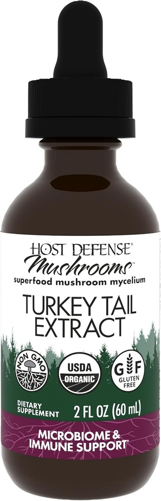 Host Defense Turkey Tail Extract - Digestive Health & Immune Response Support Supplement - Mushroom Supplement for Gassetic & Gut Microbiome Support - 2 fl oz (60 Servings)*