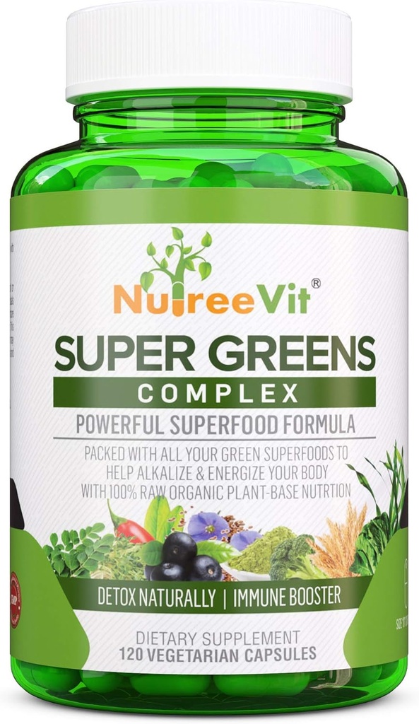 SuperGreens - Spirulina, Chlorella, Wheatgrass + More - Πυκνό πράσινο μείγμα (90 κάψουλες)