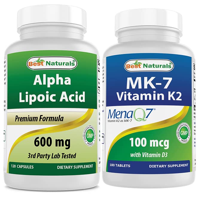 Best Naturals Alpha Lipoic Acid 600 mg & Vitamin K2 (MK7) with D3