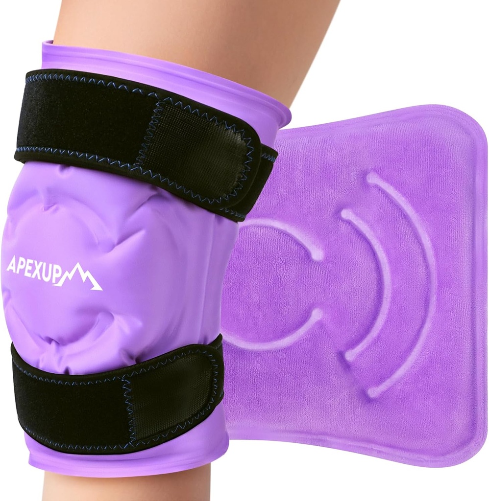 APEXUP Ice Pack για ανακούφιση από πόνο στο γόνατο, μεγάλη επαναχρησιμοποιήσιμη περιτύλιξη μετά τη χειρουργική επέμβαση, εύκαμπτο τζελ κρύο πακέτο για τραυματισμούς, ανακούφιση πόνου για την πλάτη, ώμο, αγκώνα, αστακός και πόδι (Purple, L 1PK)