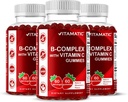 Vitamatic Vitamin B Complex Gummies with Vitamin C & Inositol - Φυσικό άρωμα φράουλας - 60 Gummies (3 μπουκάλια)