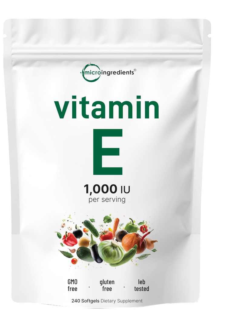 Micro Ingredients Vitamin E 1000 IU (450 mg) Per Serving, 240 Softgels | Daily Vitamin E Supplement | 4-Month Supply | Non-GMO, Gluten Free