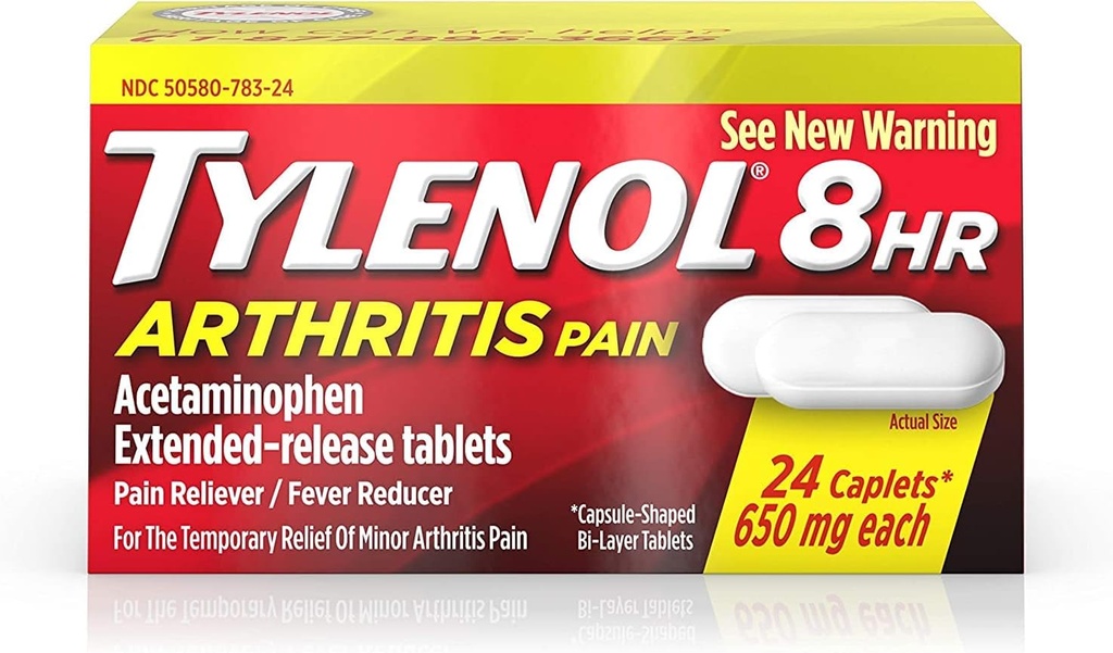 Tylenol 8 Αρθρίτιδα ώρα ανακούφιση του πόνου - Acetominophen Εκτεταμένα δισκία-απέλαση, Αναπνευστήρας / Πυρετός μειωτή, 24 Caplets, 650 χιλιοστόγραμμα το καθένα (2- Pack)