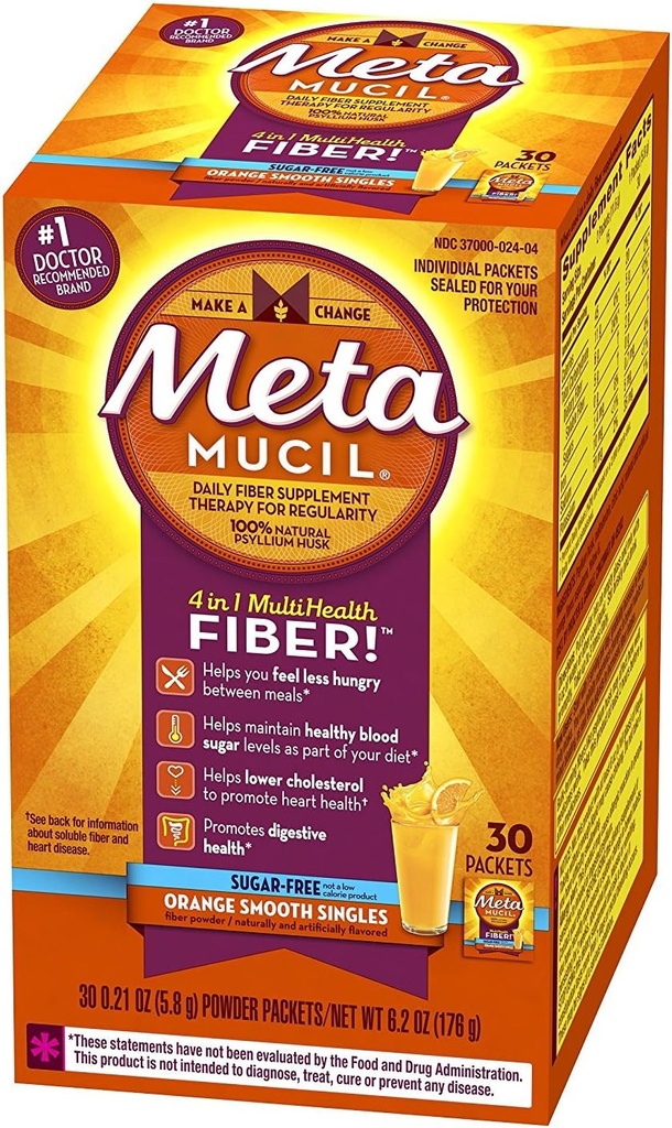Metamucil Fiber Singles Smooth Texture Sugar Free Orange - 30 πακέτα