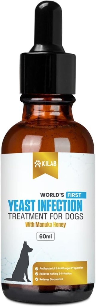 Kilab Natural Yeast Infection Treatment for Dogs. Supports Healthy Itch Relief, Inflammation Relief, Allergy Relief & More. Dog Yeast Infection Treatment. (60 ML)