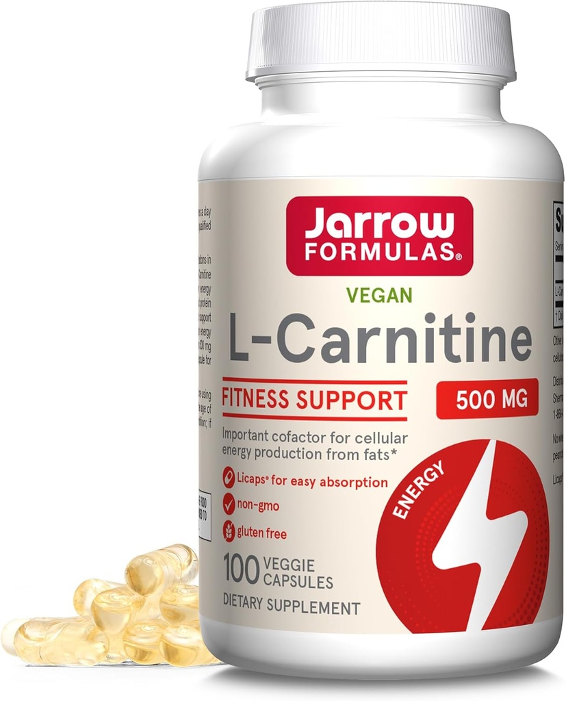 Jarrow Formulas L-Carnitine 500 mg - 100 Veggie Licaps - Σημαντικός Συνεργάτης για την Παραγωγή Ενέργειας (ATP) από Λίπη - Vegan - Μέχρι 100 Υπηρεσίες