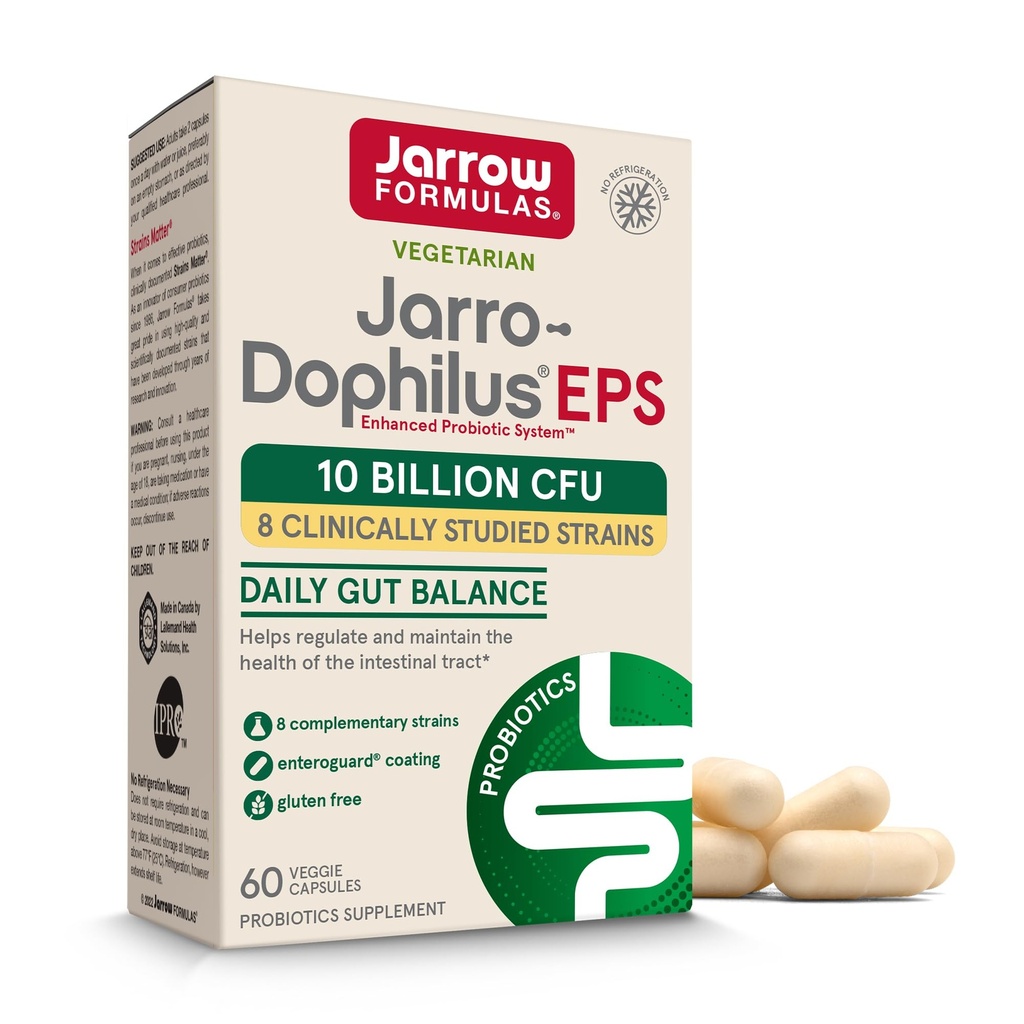 Jarrow Formulas Jarro-Dophilus EPS Probiotics 10 Δισεκατομμύρια CFU, Συμπλήρωμα διατροφής για την ενδοεντερική Φυλλαδική Υποστήριξη, Συμπληρώματα Υγείας για γυναίκες και άνδρες, 60 κάψουλες λαχανικών, 30 ημέρες προσφοράς