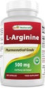 Best Naturals L-Arginine 500mg 250 Capsules - Pharmaceutical Grade L Arginine supplement promotes nitric oxide synthesis