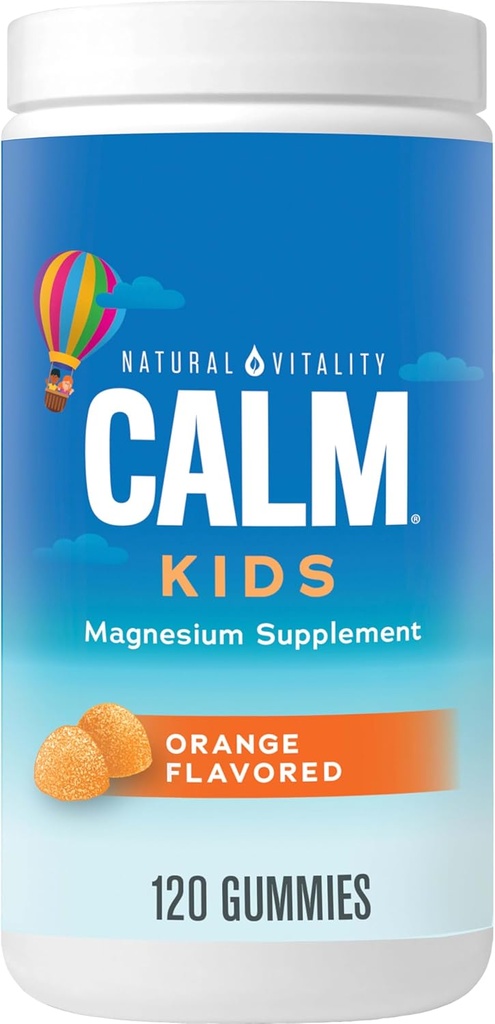 Natural Vitality Calm, Magnesium Citrate Kids Supplement, Stress Relief Gummies, Supports a Healthy Response to Stress, Gluten Free, Vegan, Sweet Citrus, 120 Gummies