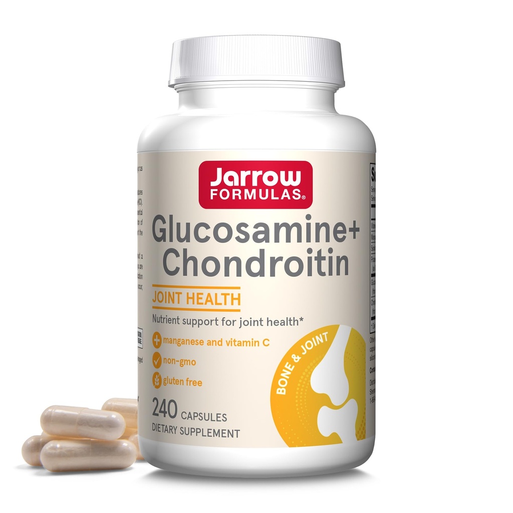 Jarrow Formulas Γλυκοζαμίνη + Χονδροϊτίνη - 240 Κάψουλες - Θρεπτική Υποστήριξη της Κοινής Υγείας - με Βιταμίνη C & Μαγγάνιο - 60 Υπηρεσίες