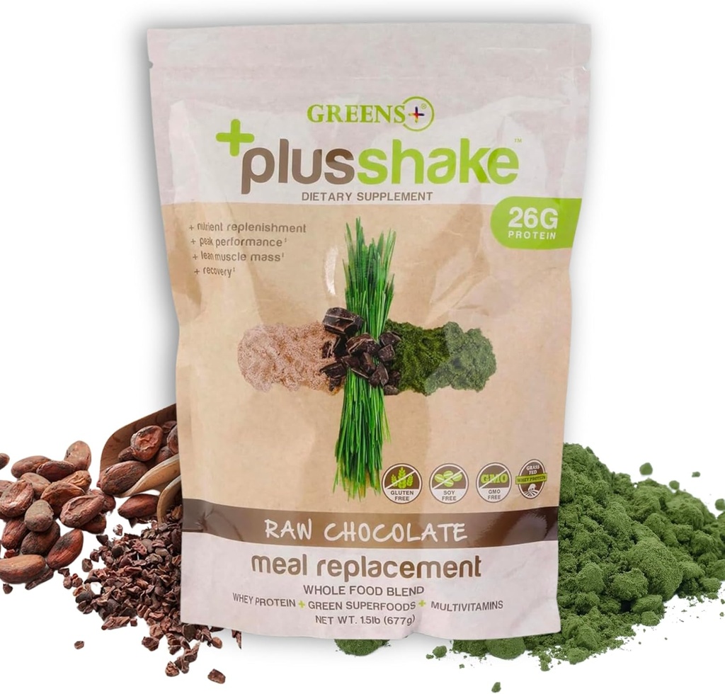 Greens+ Plus Shake Ακατέργαστη σοκολάτα Grass Fed Whey Protein Powder - Αντικατάσταση γεύματος 