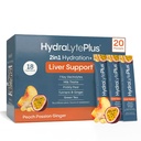 Hydralyte Plus Liver Support Hydration Packets - 7 Electrolytes with Milk Thistle, Turmeric and Ginger - Liquid Daily IV Electrolyte Powder Packets - 20 Count, Peach Passion