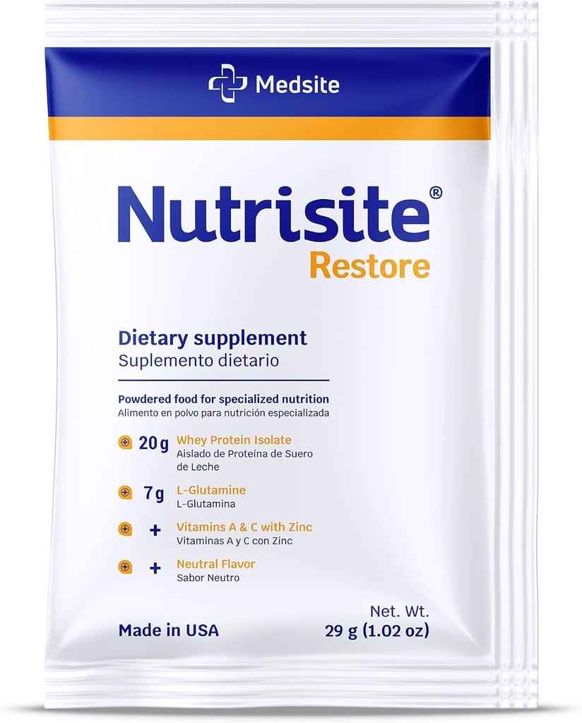 Nutrisite Restore Powder for Wound Healing Support, Περιλαμβάνει πρωτεΐνη Whey Isolate, L-Glutamine, Βιταμίνες Α, C, και Ψευδάργυρος – Γλουτένη και Sacarose Free, Unflavoured (1 Σερβίρισμα) 1.02 Oz