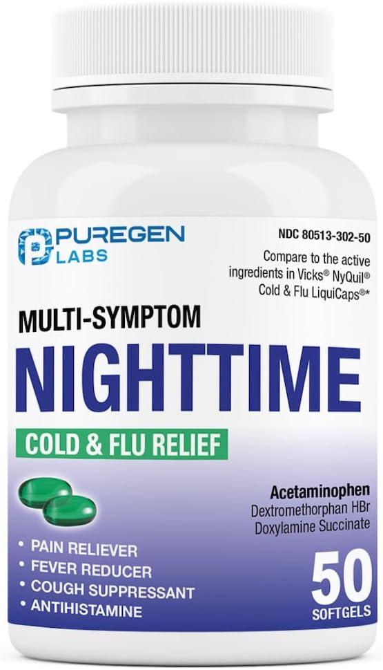 Puregen Labs Nighttime Cold and Flu Relief Medicine 