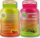 Immune Support Bundle – Liposomal Vitamin C 1100mg Liquid Gel Κάψουλες με οργανική Acerola Cherry & Vegan Women’s Daily Multivitamin with Iron – Non-GMO, Καθαρή Καθημερινή Wellness Υποστήριξη
