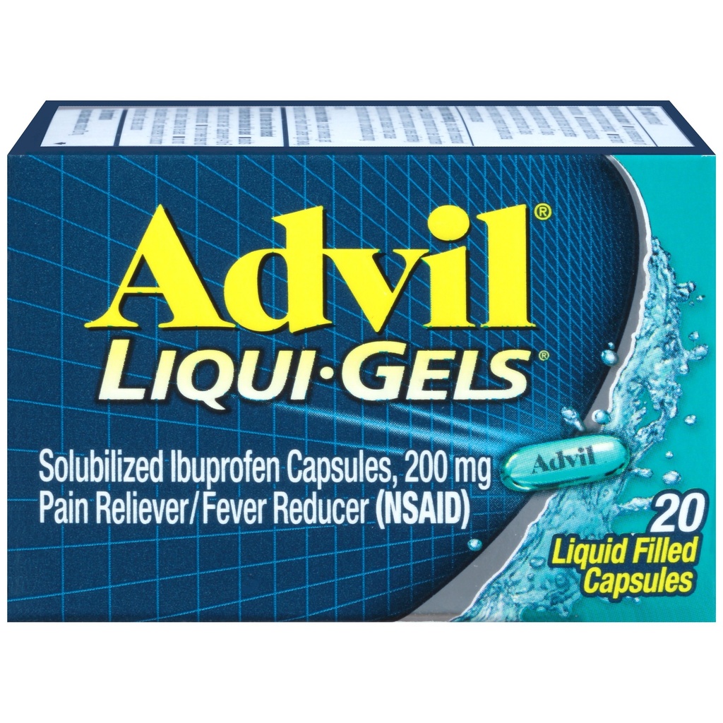Advil Liqui-Gels Pain Reliever and Fever Reducer, Παυσίπονο για Ενήλικες με Ibuprofen 200mg για Πονοκέφαλο, Οσφυαλγία, Εμμηνορροϊκό Πόνος και Ανακουφιστικός Πόνου - 20 Υγρά Καψάκια Γεμάτα