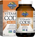 Garden of Life Vitamin Code Raw Iron Supplement - 30 Vegan Capsules, 22mg Once Daily Iron, Vitamins C, B12, Folate, Fruit, Veggies & Probiotics, Iron Supplements for Women, Energy & Anemia Support