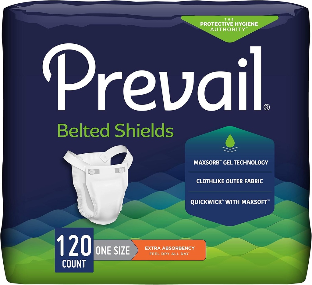 Prevail Ακράτεια Unisex Belted Shields, Disposable Adult Belted Shield for Men & Women - Extra Absorbency - 120 Count (4 συσκευασίες των 30)