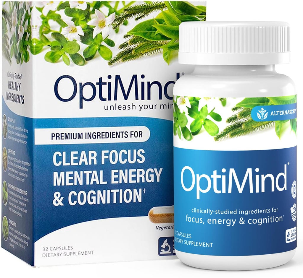 Optimind Bacopa Monnieri Συμπλήρωμα εγκεφάλου για τη μνήμη και την εστίαση, Nootropics με Φωσφατιδυλσερίνη, Huperzine A, Μη ΓΤΟ, Κλινικά Σπουδασμένα Συστατικά, 32 Κάψουλες