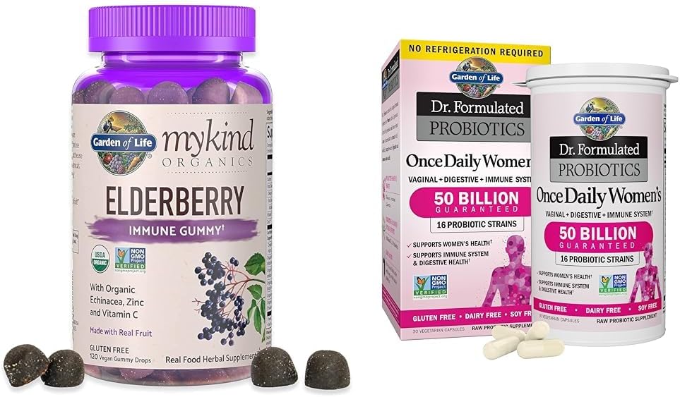 Garden of Life Organics Elderberry Gummies for Adults & Kids - Ανοσοποιητικό συμπλήρωμα υποστήριξης με Βιολογικά Φρούτα &, Dr. Formulated Γυναικεία Προβιοτικά Μια φορά την ημέρα, 16 Strains, 50 δισεκατομμύρια, 30 κάψουλες