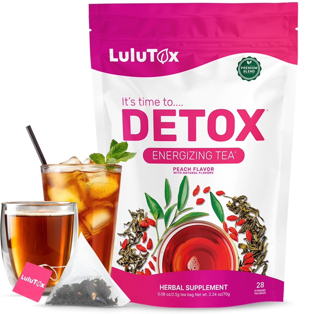 LULUTOX Detox Τσάι - Slimming Τσάι με Dandelion και Ginseng για την υποστήριξη Στόχων για Detox Cleanse, Flat Bely, Bloating, Υγιεινό Βάρος και Digestive Υγεία - Γυναίκες & Άνδρες - Ροδάκινο Γεύση (28 εξυπηρετήσεις)