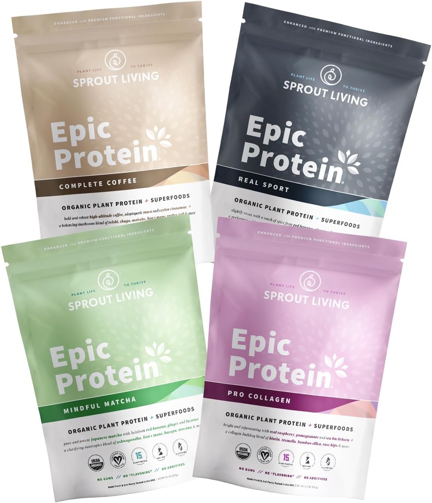 Sproout Living, Epic Protein Pro Collagen, Mindful Matcha, Πραγματικός Αθλητισμός και Πλήρης Καφές, 12 Υπηρεσίες