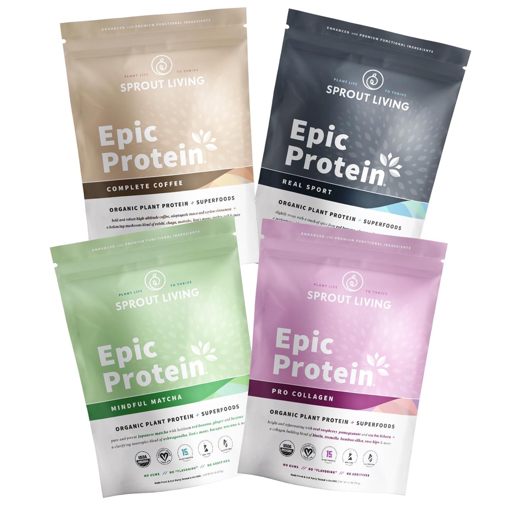 Sproout Living, Epic Protein Pro Collagen, Mindful Matcha, Πραγματικός Αθλητισμός και Πλήρης Καφές, 12 Υπηρεσίες