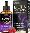 Liquid Biotin & Collagen - Vitamins for Hair Growth Support for Women & Men - Extra Strength 60000 mcg Drops - B7 Supplement - Strong Nails & Healthy Skin - 98% Faster Absorption Than Pills