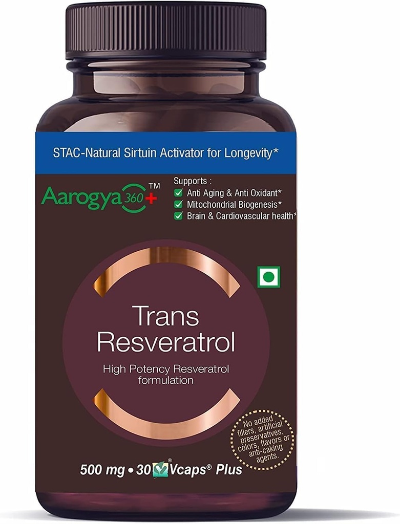 Pure Trans Resveratrol 500 mg with Bio Perine Anti Aging Skin Care Antioxidant Supplement for Heart Health & Daily Immune Support 30 Veg Capsules | for Superior Absorption