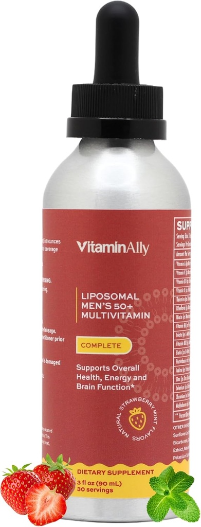 Liposomal Men's 50+ Liquid Multivitamin Drops | Non-GMO | Sugar Free | Gluten Free | 30 Day Supply | 3 FL Oz | Supports Brain Health, Immunity and Energy Production