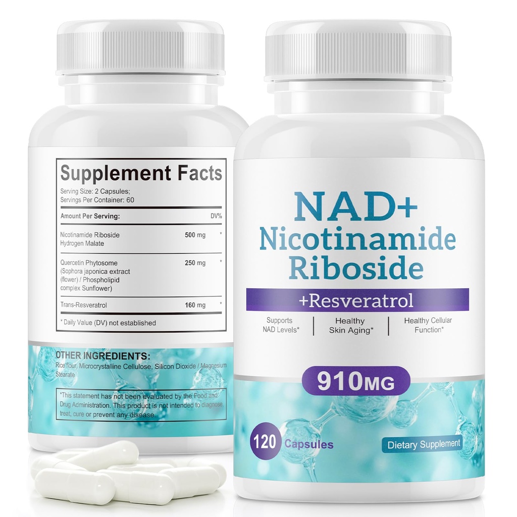 NAD+ Συμπλήρωμα Εναλλακτική - Λιποσωμική Νικοτιναμίδη Ριβοζίδιο - Resσβερατρόλη & Quercetin - Υψηλή καθαρότητα NAD συμπληρώματα για την καταπολέμηση της γήρανσης, εστίαση, ενέργεια 120 κάψουλες