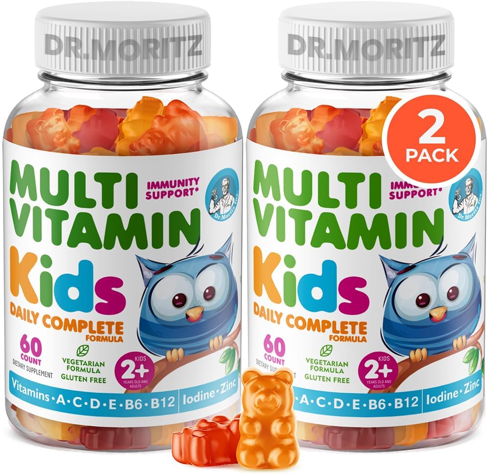 DR. MORITZ Kids Multivitamin Gummies - with Kids Vitamins A C D E B6 B12 Zinc and More - Complete Daily Support - Vegetarian and Non-GMO, 2 Pack (120 Count)