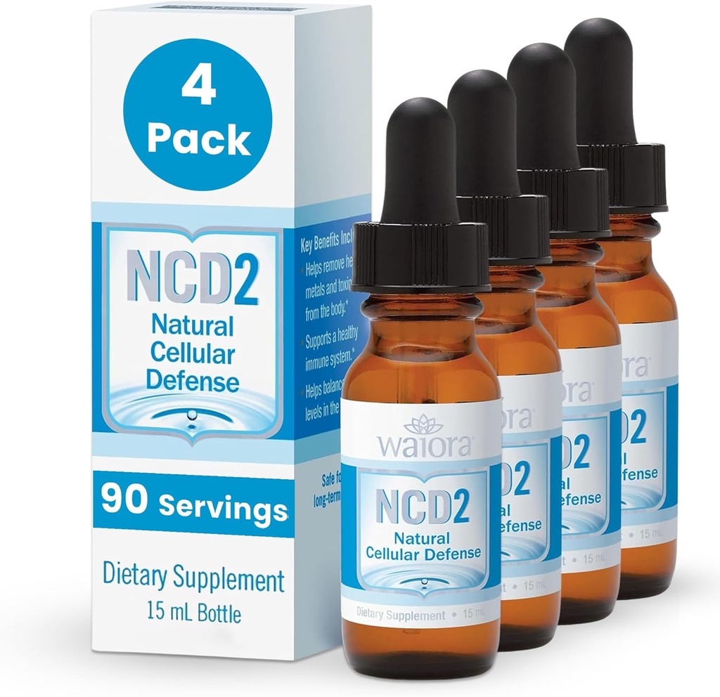 Waiora NCD2 Ενεργές σταγόνες υγρού ζεόλιθου, Ανάμειξη σε τρόφιμα/ποτά, Καθαρισμός Φυσικού Σώματος & Προώθηση της Ανοσολογικής Υποστήριξης, Όλα Φυσικό, pH Ισορροπία ζεόλιθου Υγρές σταγόνες - 4 φιάλες (0,5 oz. ea.) 360 σερβ.