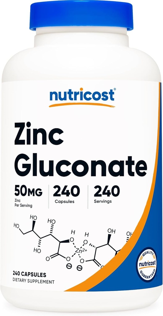 Nutricost Zinc Gluconate 240 Vegetarian Capsules (50mg) - Gluten Free and Non-GMO