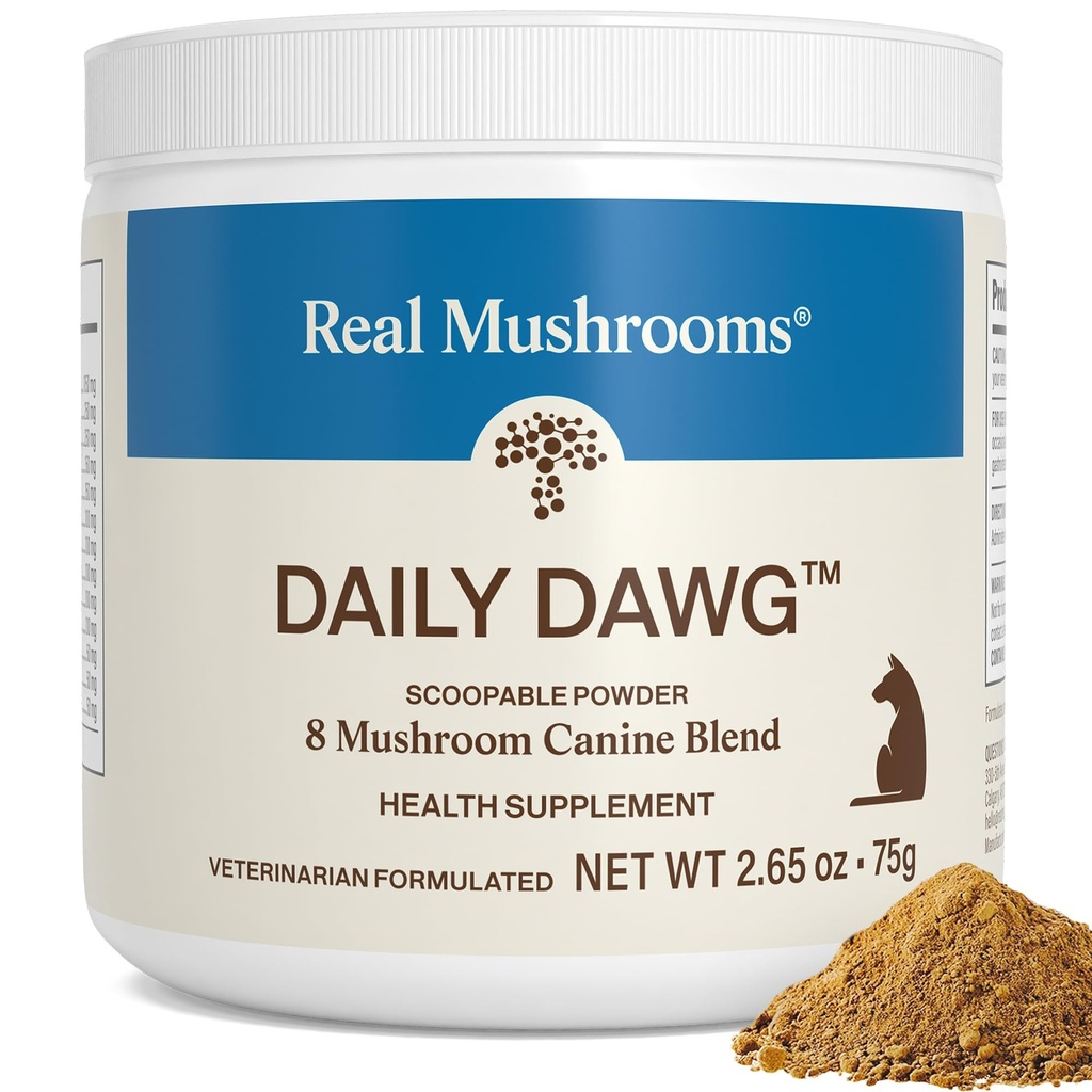Real Mushrooms Whole Dog Health – Functional Mushroom Blend for Dogs with Lion’s Mane, Cordyceps, Turkey Tail, Reishi, Shiitake for Overal Wellbeing of Dogs – 2.65 oz Powder Supplement