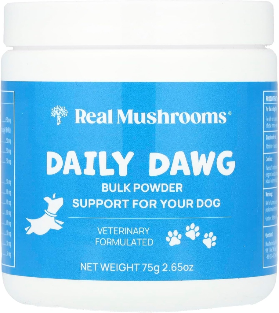 Real Mushrooms Whole Dog Health – Functional Mushroom Blend for Dogs with Lion’s Mane, Cordyceps, Turkey Tail, Reishi, Shiitake for Overal Wellbeing of Dogs – 2.65 oz Powder Supplement