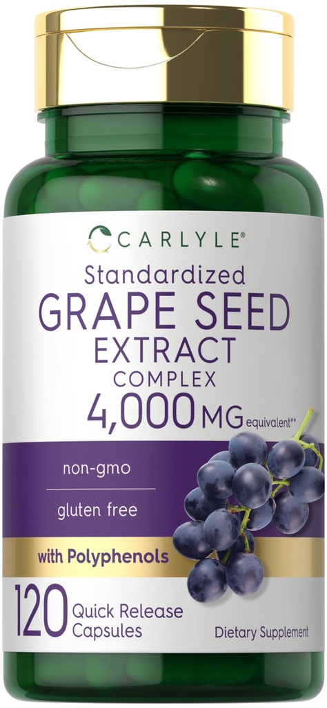 Carlyle Grape Seed Extract Complex | 120 Quick Release Capsules | Standardized Supplement with Polyphenols | Non-GMO & Gluten Free