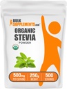 BulkSupplements.com Βιολογικό Στέβια Σκόνη - Καθαρό γλυκαντικό, που προέρχεται από φύλλα Stevia, Βότανο συμπλήρωμα - Vegan & Gluten Free, 500mg ανά Σερβίρισμα, 250g (8.8 oz) (πακέτο του 1)