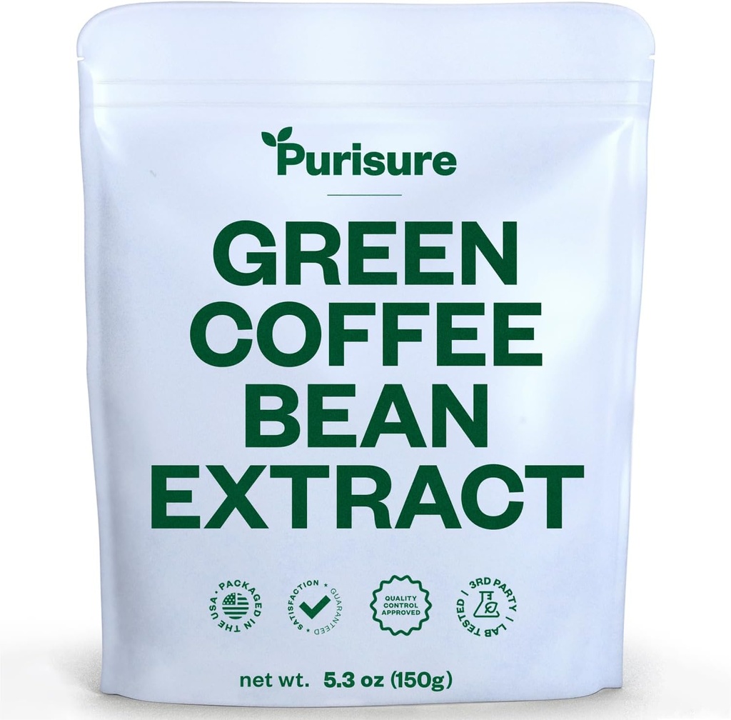 Purisure Πράσινο Coffee Bean Extract 150g, Πράσινος καφές με Χλωρογόνο Οξύ, Αποτοξίνωση Σώματος και Καθαρισμός για γυναίκες και άνδρες, Φυσικό Ορεκτικό Καταπιεστικό για την υποστήριξη της ζωτικότητας και της ενέργειας, 750 υπηρεσίες