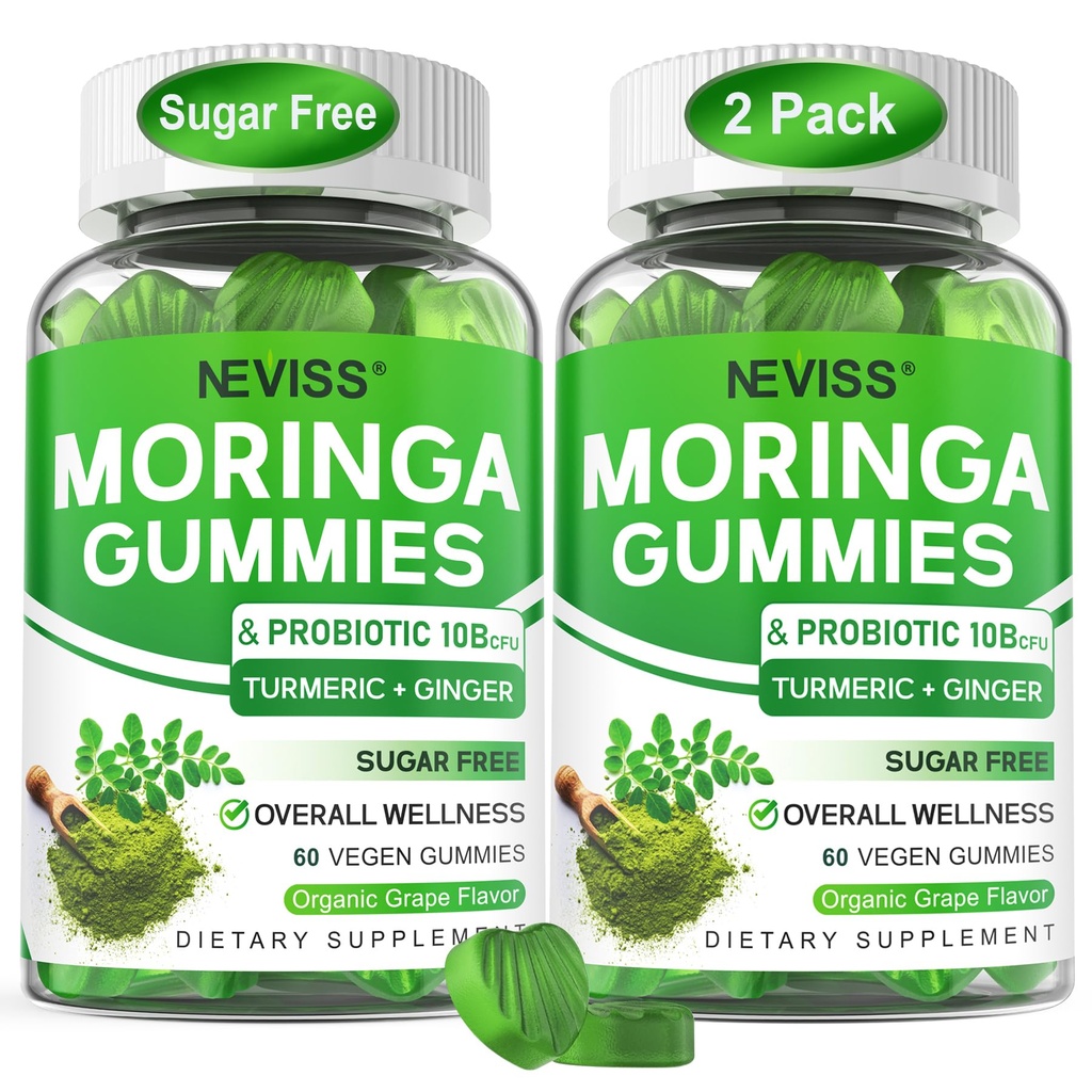 Moringa Gummies για γυναίκες Άνδρες w/Probiotic Turmeric Ginger Ceylon Cinnamon, Sugar Free, Organic Moringa κάψουλες σκόνης εναλλακτικές λύσεις, Pure Moringa Φύλλα Πράσινο συμπλήρωμα superfood - Vegan, 120Cts