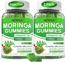 Moringa Gummies for Women Men w/Probiotic Turmeric Ginger Ceylon Cinnamon, Sugar Free, Organic Moringa Powder Capsules Alternatives, Pure Moringa Leaves Green Superfood Supplement - Vegan, 120Cts